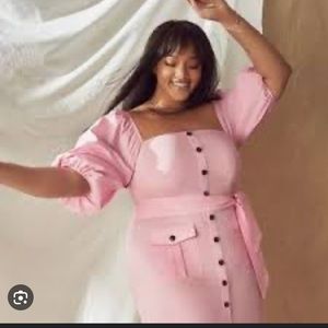 NWT ELOQUII Pink Puff Sleeve Dress 26W